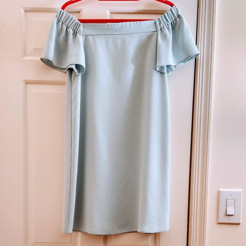 TopShop Baby Light Blue Off Shoulder Lined Dress size 6. Fits sizes S, M, PM - Picture 2 of 11